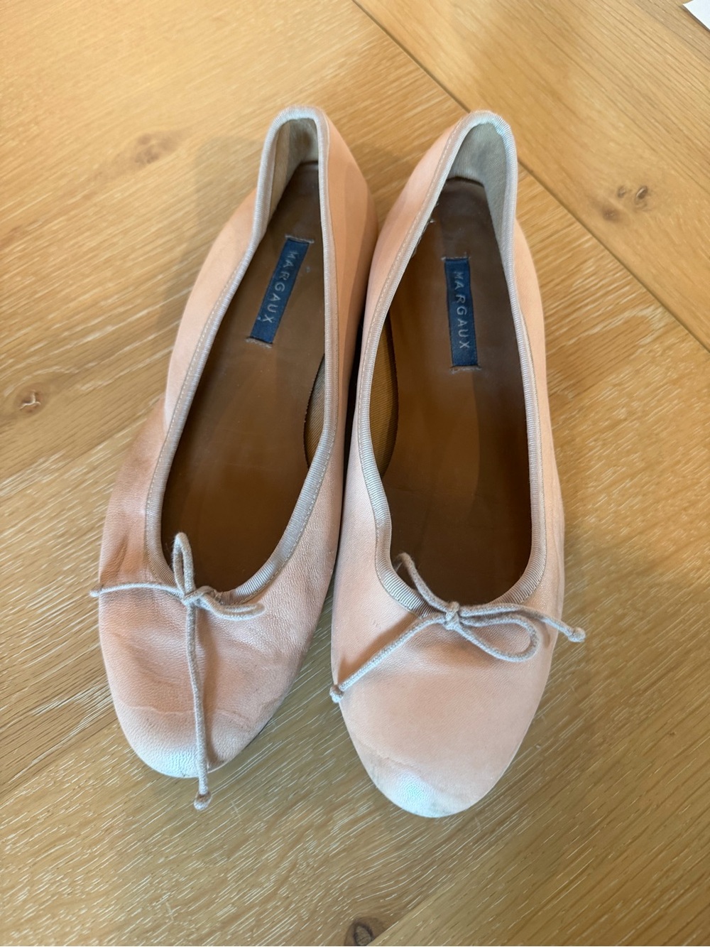 Margaux Pale Peach Leather Ballet Flats with Bow